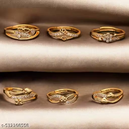 6-Piece Luxury Crystal Gold Ring Set for Women | Elegant Stackable Rings Combo