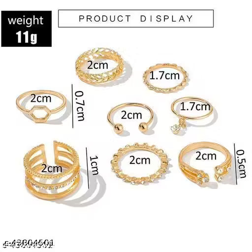 Elegant Gold-Plated Rings Set for Women & Girls | Chic Stackable Finger Rings Combo (Set of 8)
