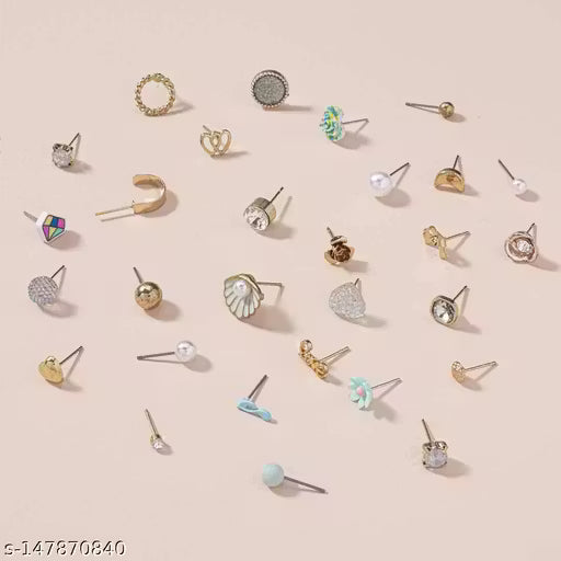 Gold Plated Multicolor Studs Combo of 30 Quirky Pairs For Women