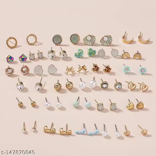 Gold Plated Multicolor Studs Combo of 30 Quirky Pairs For Women