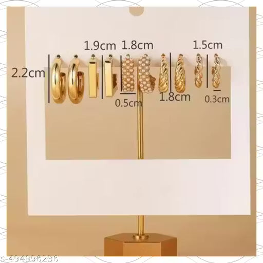 Vassaley American 5-Piece C-Shaped Earrings Creative Retro Pearl Earrings Set Cross-Border Hot-Selling For Women & Girls
