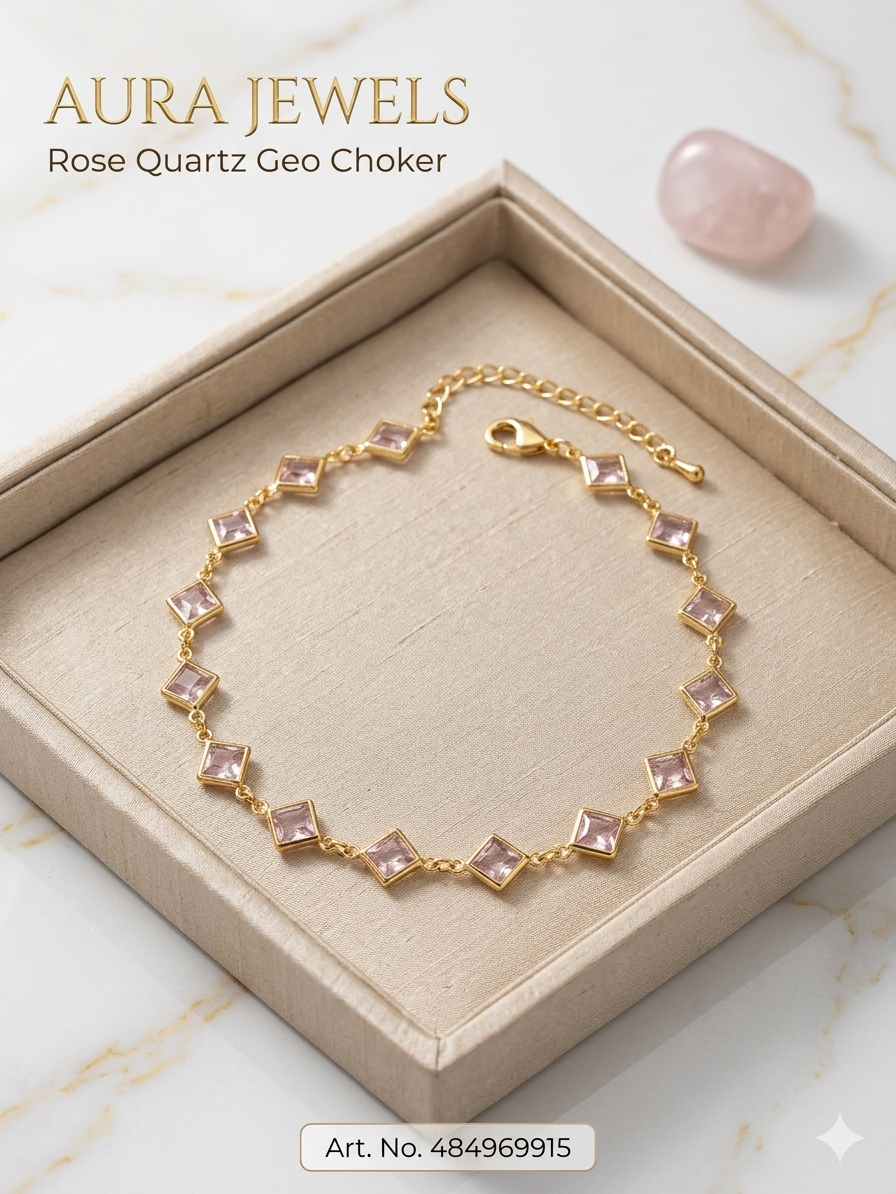 Rose Quartz Geo Gold Bracelet for Women | Elegant Minimal Luxury Design