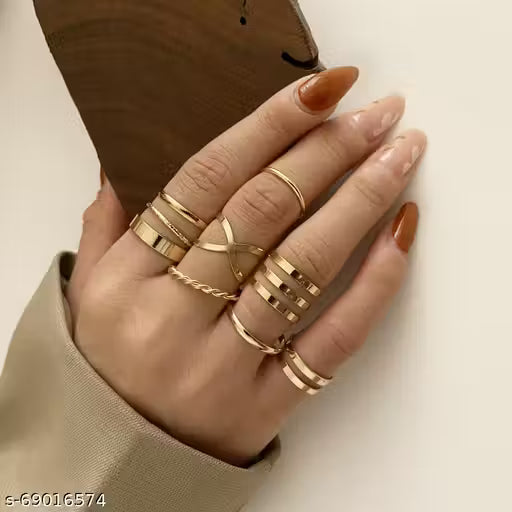 Luxury Gold-Plated Rings Set for Women & Girls | Elegant Stackable Finger Rings Combo (Set of 7)