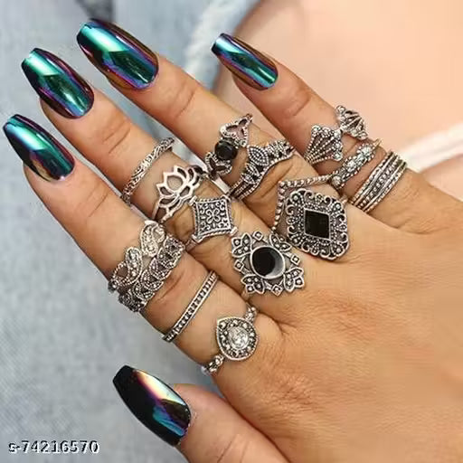 Trendy Gold-Plated Rings Set for Women & Girls | Stylish Stackable Finger Rings Combo (Set of 15)