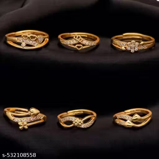6-Piece Luxury Crystal Gold Ring Set for Women | Elegant Stackable Rings Combo