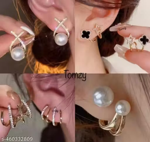 4-Piece Korean Style Minimal Earrings Set for Women | Elegant Daily Wear Combo