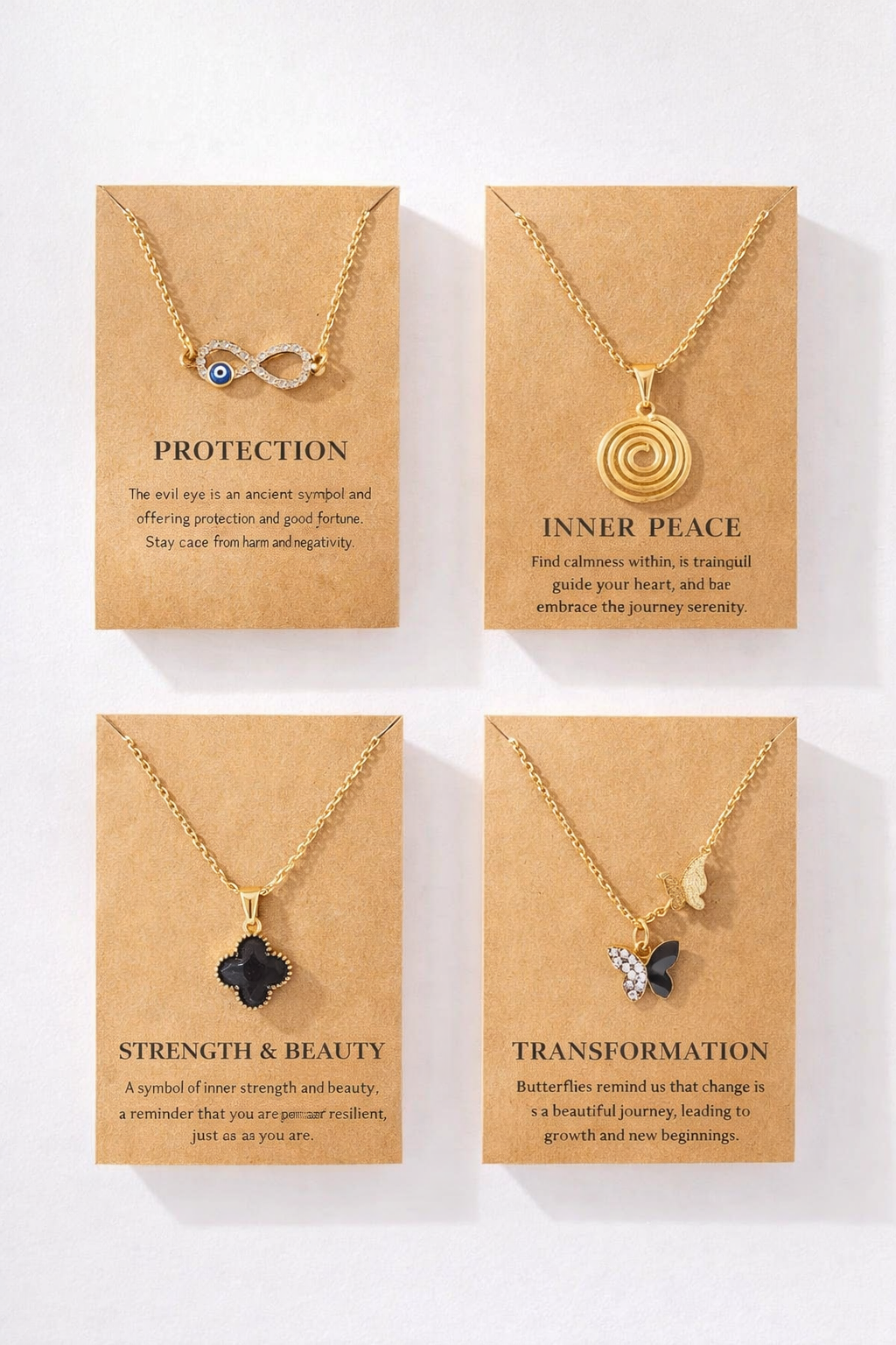 4-Piece Symbolic Necklace Set for Women | Protection, Peace & Transformation Jewelry