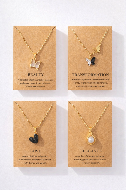 Elegant 4-in-1 Gold Pendant Necklace Set for Women (Butterfly, Heart, Pearl & Dual Butterfly)