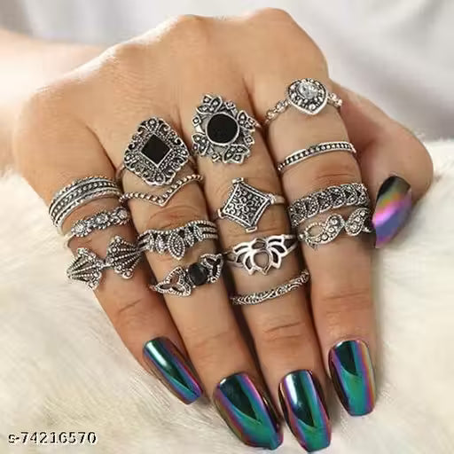 Trendy Gold-Plated Rings Set for Women & Girls | Stylish Stackable Finger Rings Combo (Set of 15)