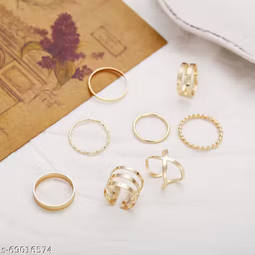 Luxury Gold-Plated Rings Set for Women & Girls | Elegant Stackable Finger Rings Combo (Set of 7)