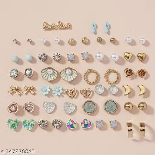 Gold Plated Multicolor Studs Combo of 30 Quirky Pairs For Women