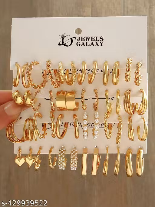 Trendy Gold Hoop Earrings with Crystal Charm for Women