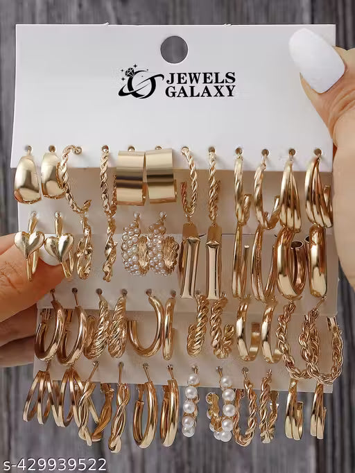 Trendy Gold Hoop Earrings with Crystal Charm for Women