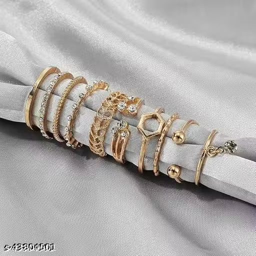 Elegant Gold-Plated Rings Set for Women & Girls | Chic Stackable Finger Rings Combo (Set of 8)