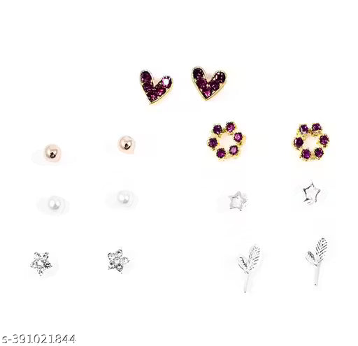 Pack of 7 Weekly Stud Earrings | Stud Earring Combo | Designer Western Earrings | Stylish Korean Earring Collection in Gold-Plated for Women & Girls