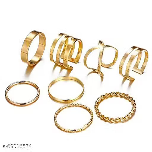 Luxury Gold-Plated Rings Set for Women & Girls | Elegant Stackable Finger Rings Combo (Set of 7)