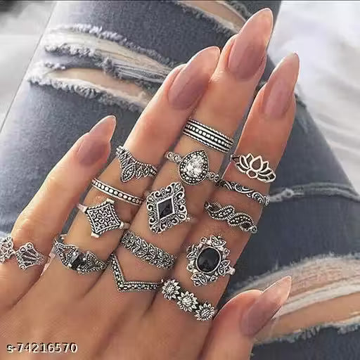 Trendy Gold-Plated Rings Set for Women & Girls | Stylish Stackable Finger Rings Combo (Set of 15)