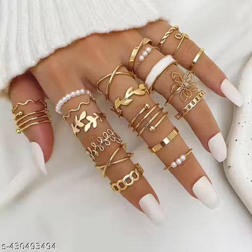 Luxury Crystal Stackable Rings Set for Women | Elegant Gold Plated Ring Combo