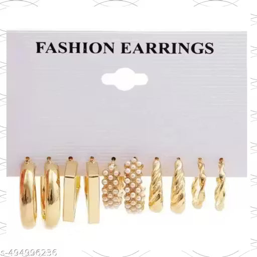 Vassaley American 5-Piece C-Shaped Earrings Creative Retro Pearl Earrings Set Cross-Border Hot-Selling For Women & Girls